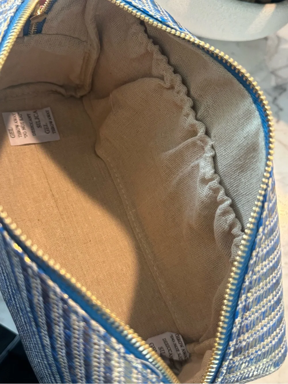 Vince Camuto Metallic Blue Cosmetic Pouch with Charm